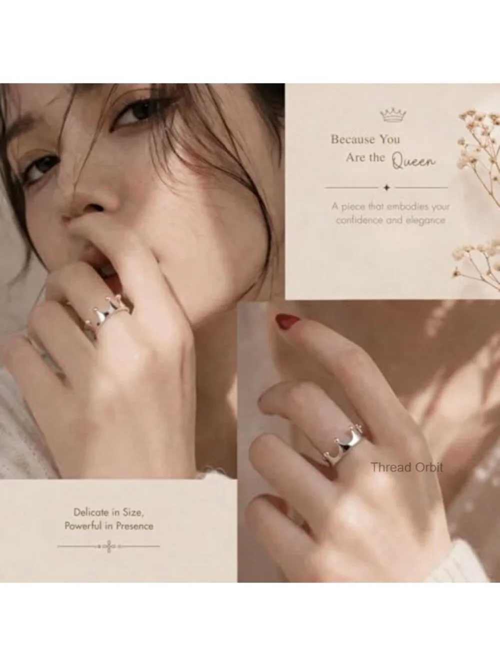 925 Sterling Silver Crown Ring Statement Jewelry Women